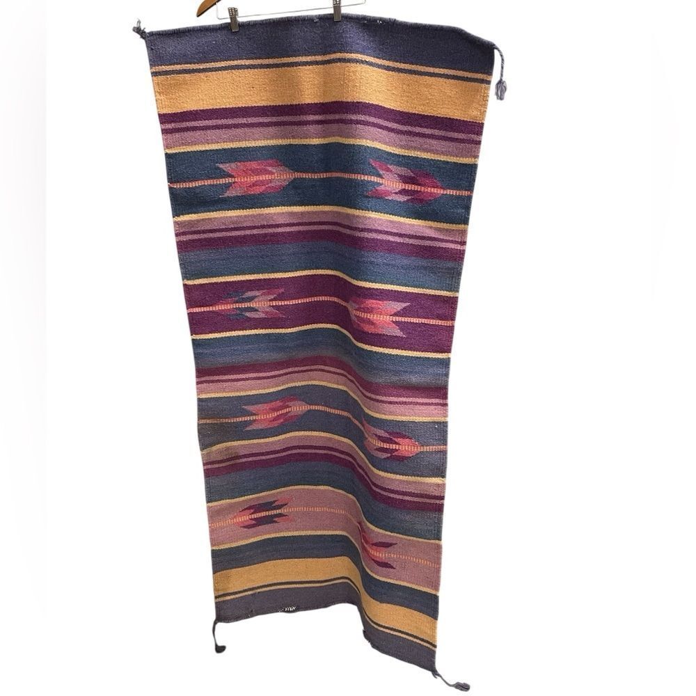 Wool Kilim Rug Pink Blue Yellow - Picture 6 of 10
